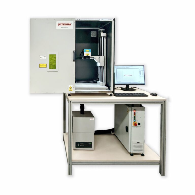 Stanowisko do znakowania laserowego Mitegra Fiber MEO-XL z obudową ochronną