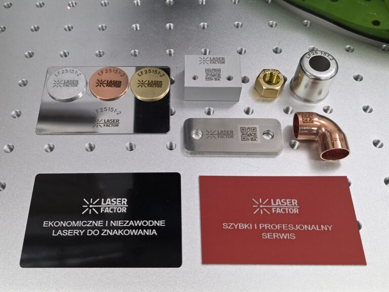 Przykłady znakowania laserowego wykonane przez systemy Laser Factor na różnych materiałach.