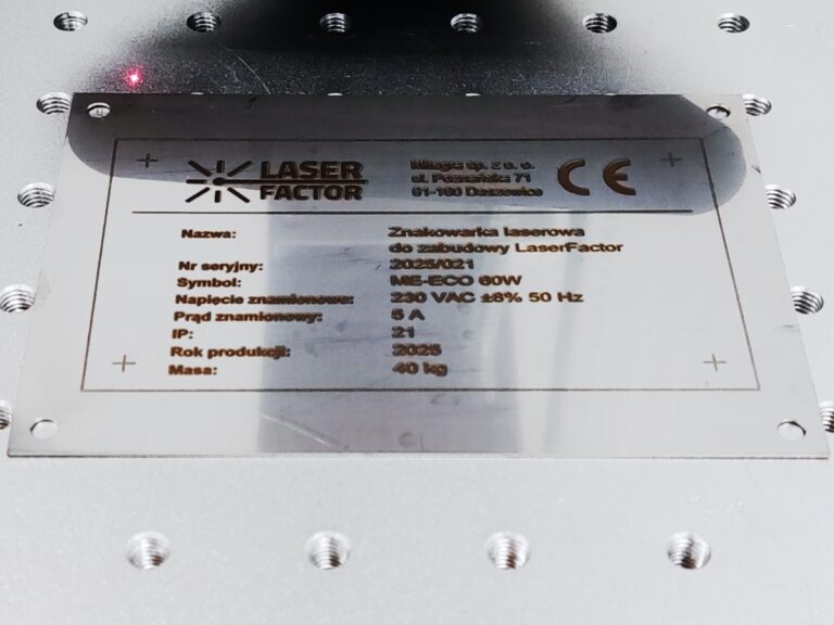 Tabliczka znamionowa oznakowana laserowo systemem Laser Factor.